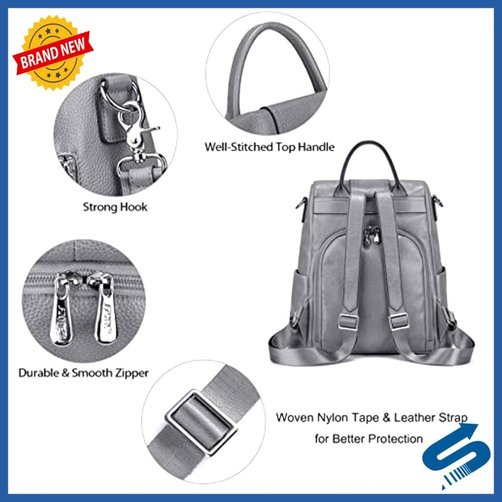 Leather Backpack Purse Antitheft Medium Rucksack … - image 5